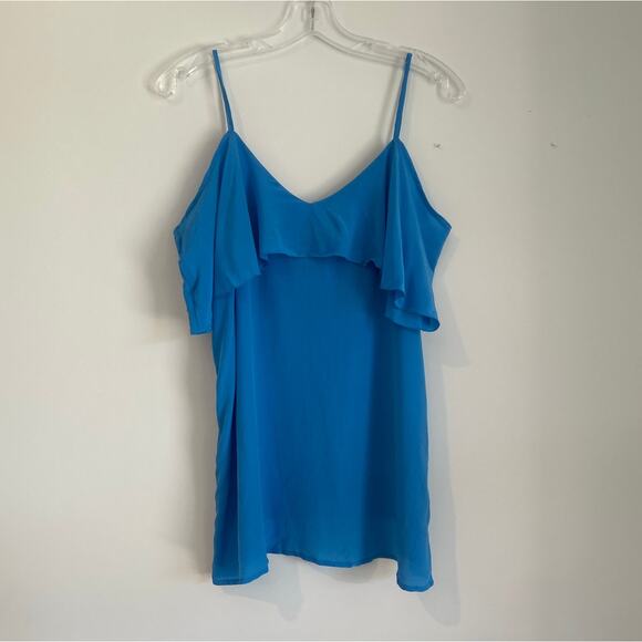 NWOT Chaser Spaghetti Strap Flutter Sleeve Off-Shoulder Top, Blue, Women's Med - Picture 1 of 3